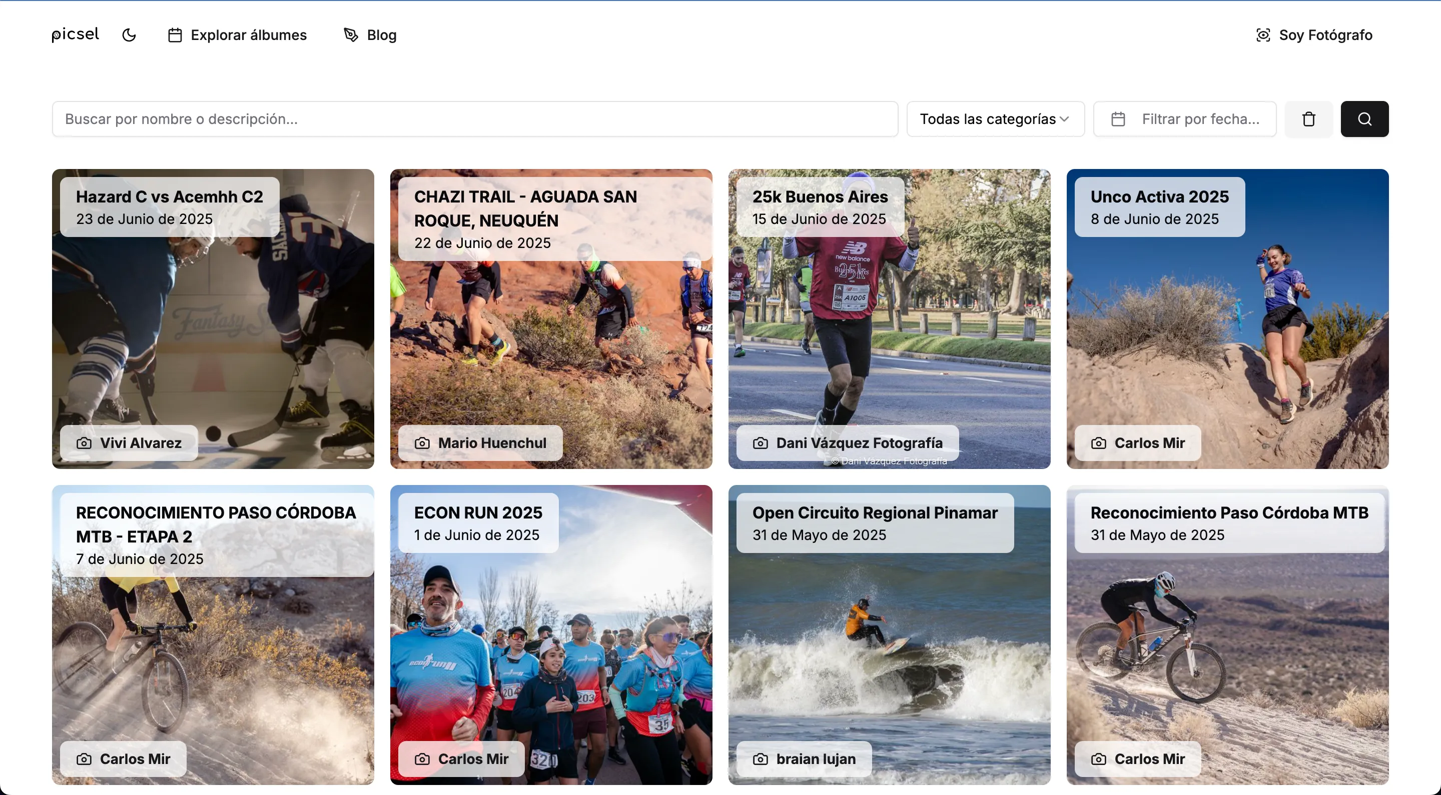 Lista de álbumes disponibles en picsel
