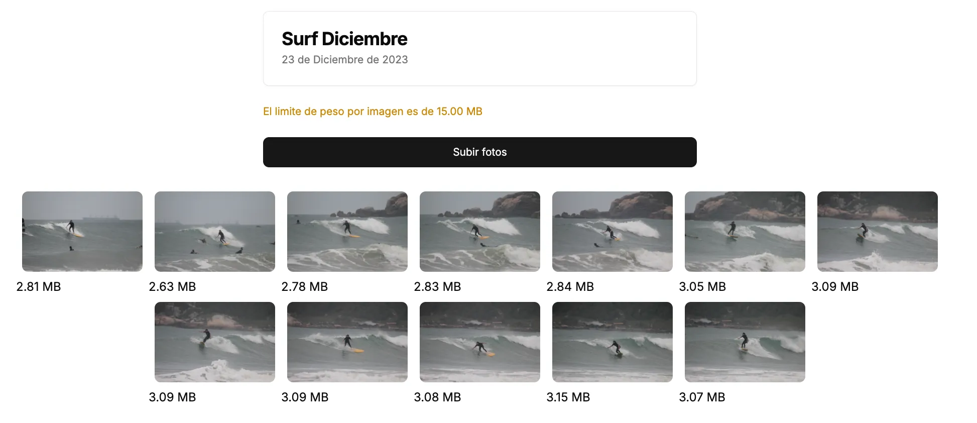 Imágenes seleccionadas, listas para subir